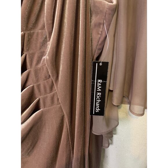 NWT R&M Richards Dress Plus 22W Draped Sleeves $119 Latte Velvet Cocktail Dress - Picture 6 of 13